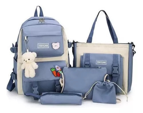 Bolso Morral Maleta Oso 5 Pzs Kawaii