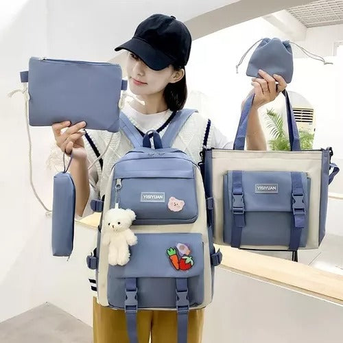 Bolso Morral Maleta Oso 5 Pzs Kawaii